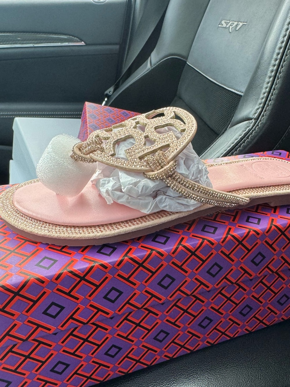 Tory Burch Blush Pink Rhinestone Logo Thong Sandal